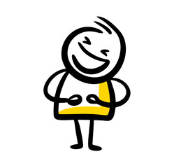 Laughing character hand drawn in doodle line art style.