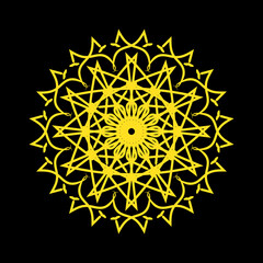 Bohemian mandala print, tattoo design oriental or indian, islamic mysterious ornament for meditation or yoga vector illustration. Black and gold color. vector illustration