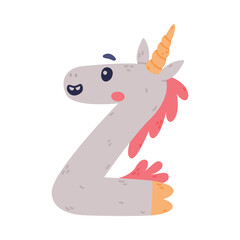 Unicorn Cute Alphabet Letter Z with Smiling Face and Twisted Horn Vector Illustration