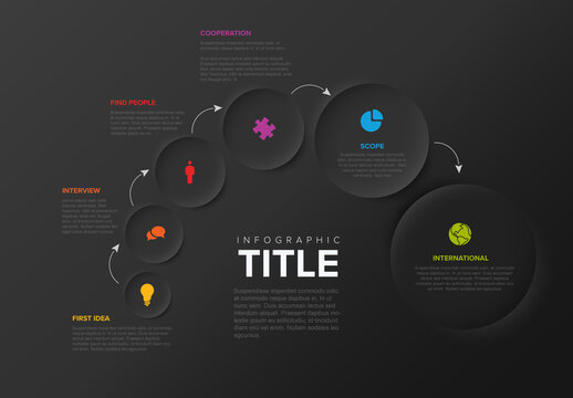 Simple Dark Infographic with Six Circles and Small Icon Elements