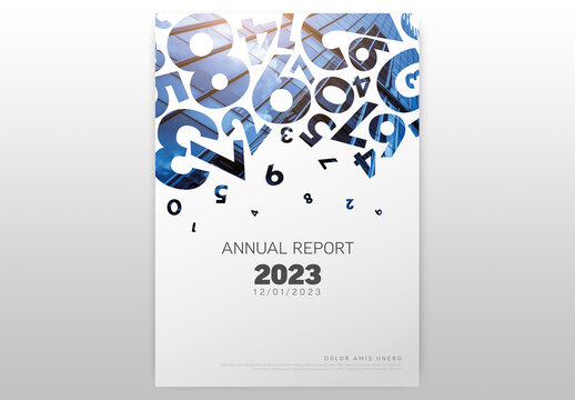 Light Annual Report Front Cover Page Template with Photo and Numbers Masks