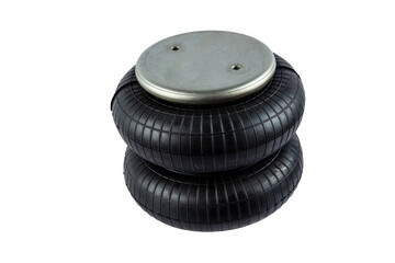 Rubber air cylinder close up on white background, truck pneumatic suspension spare parts, repair....
