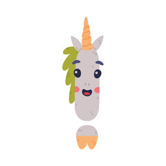 Unicorn Cute Exclamation Mark with Smiling Face and Twisted Horn Vector Illustration
