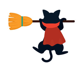 halloween cat with broom