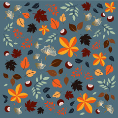 Autumn leaves pattern, fall colors, forest, vector graphic. © Magdalena