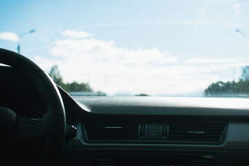 View of the highway from the car