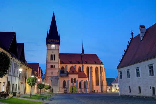 St. Egidius Basilica and city hall in old city of Bardejov, Slov