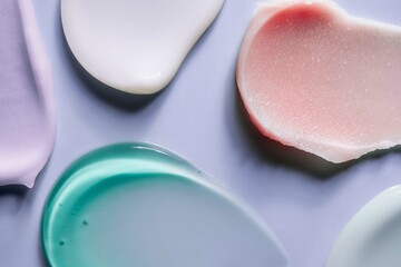 Cosmetic products gel and cream smudge gray blue isolated background