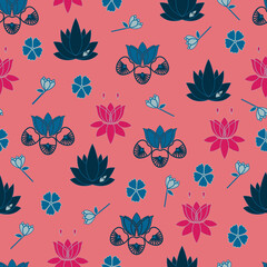 Peach repeat pattern design, featuring lotus flower, lily pads and various flowers.  Perfect for fabric, scrapbooking, quilting, wallpaper, swatches and many other projects.
