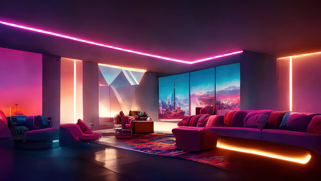 synthwave living room