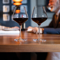 Two glasses of wine on the table