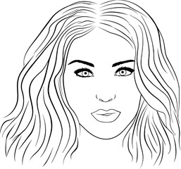 Illustration of a female face. Vector graphics. Beautiful girl in vector. Fashion illustration, logo, web design.