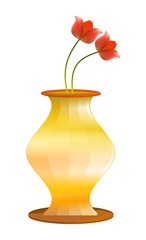 Golden porcelain amphora with flowers, vase with tulips, gold large vase, orange pitcher