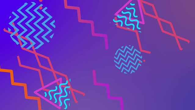 Colorful geometric shapes. Looped animated background in a simple pattern style.