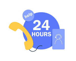 24 hour assistance service,flat design icon vector illustration
