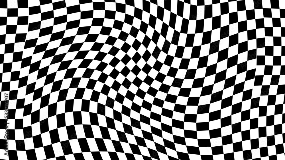 Wall mural groovy retro pattern background in psychedelic checkered backdrop style. a chessboard in a minimalis
