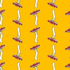 Cartoon autumn seamless mushrooms pattern for Halloween wrapping and kids accessories and clothes print