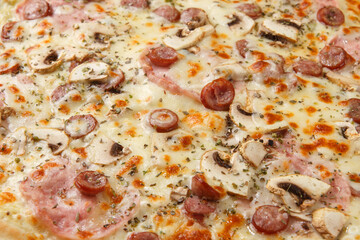Pizza background - macro shot of italian pizza.