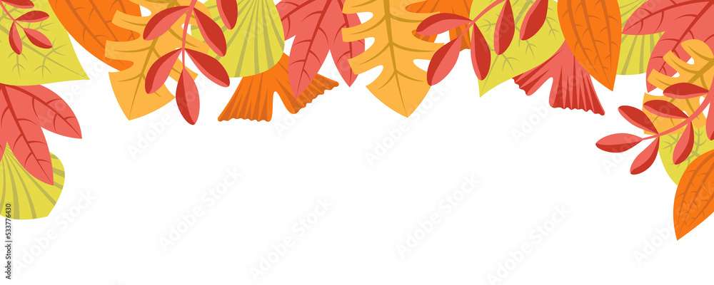 Poster autumn nature background with leafage pattern concept. horizontal web banner with autumnal leaves. f