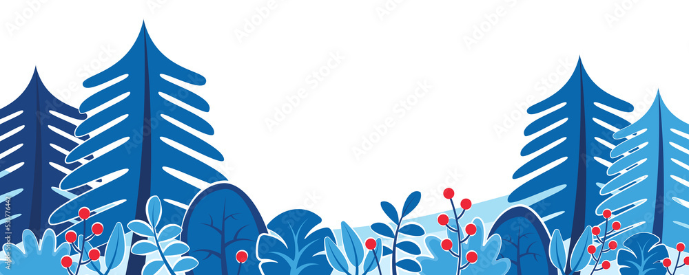 Poster winter nature background with landscape pattern concept. horizontal border web banner with snowy woo