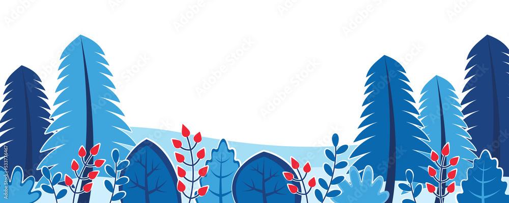 Poster winter nature background with landscape pattern concept. horizontal web banner with fir and pine tre