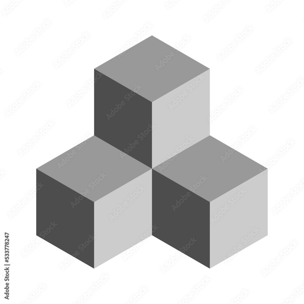 Aufkleber basic geometrical arrangement with a set of monochrome gray cubes stapled on eachother in 3d perspec