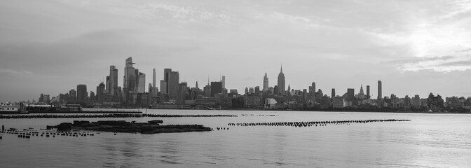 view of the city black and white new york 
