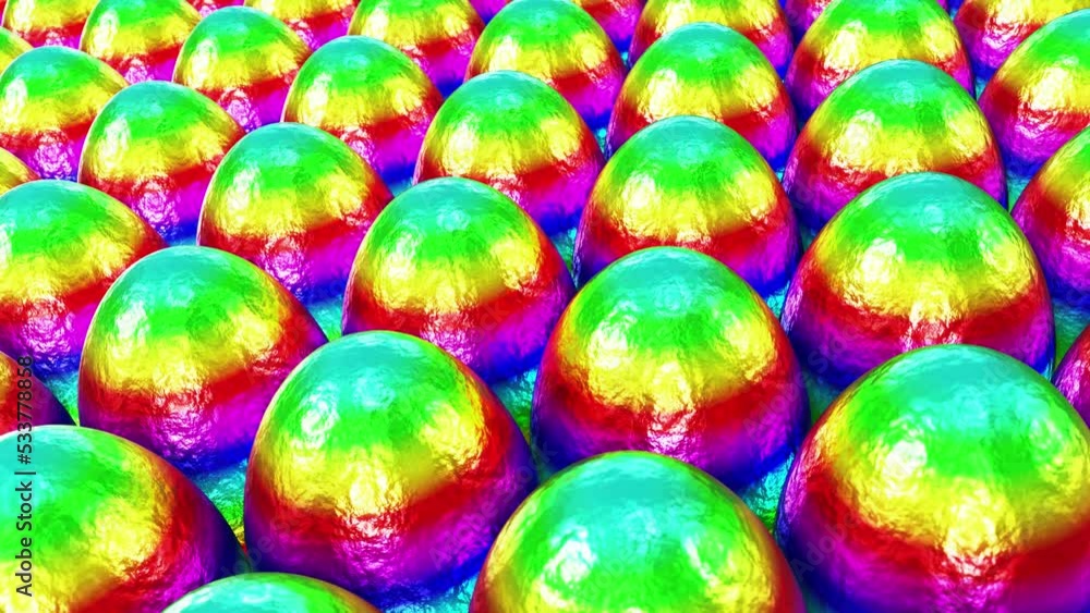 Poster realistic tracking dof camera looping 3d animation of the beautiful foiled colorful rainbow striped 