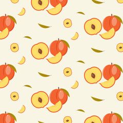 Fruit pattern. Juicy peach. On a light background.
