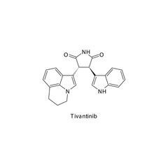 Tivantinib  molecule flat skeletal structure, Tyrosine kinase - EGFR inhibitor used in research Vector illustration on white background.