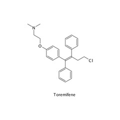 Toremifene molecule flat skeletal structure, Estrogen recepter antagonist used in breast cancer Vector illustration on white background.