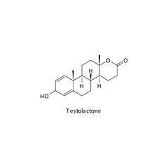 Testolactone  molecule flat skeletal structure, Steroidal aromatase inhibitor used in breast cancer Vector illustration on white background.