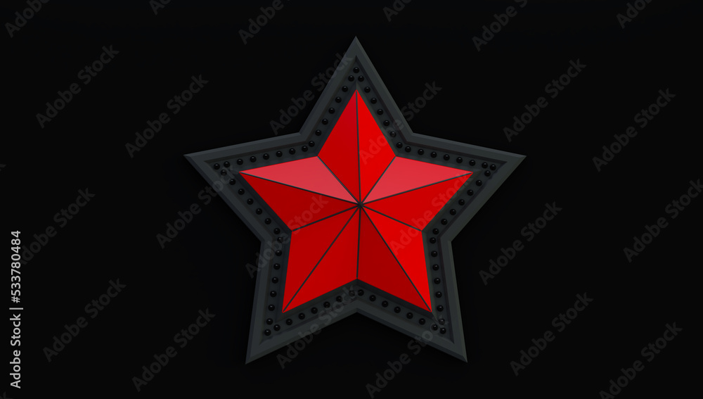Poster 3d rendering of a red star isolated on a black background.