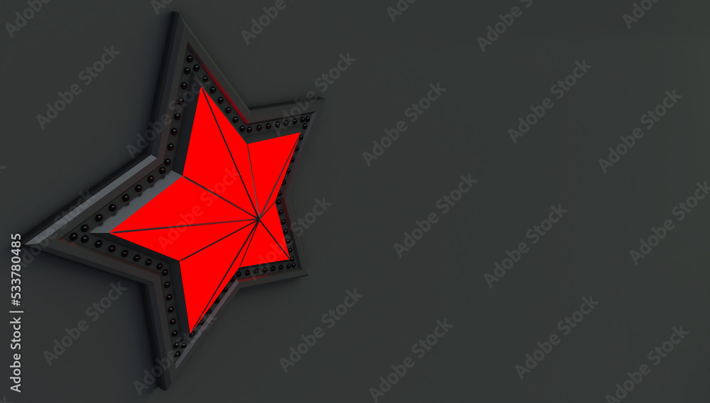 Poster 3d rendering of a red star isolated on a black background.