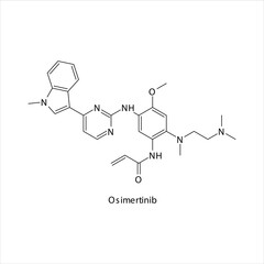 Fototapeta premium Osimertinib molecule flat skeletal structure, Tyrosine kinase - EGFR inhibitor used in non-small cell lung cancer Vector illustration on white background.