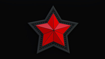 3D rendering of a red star isolated on a black background.