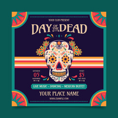Flat Dia De Los Muertos social media post template