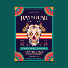 Flat Dia De Los Muertos vertical poster template