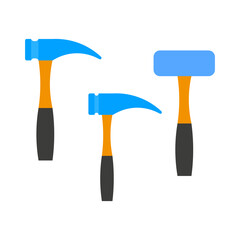 Blue hammers. Construction line logo. Business concept. Vector illustration. Stock image.