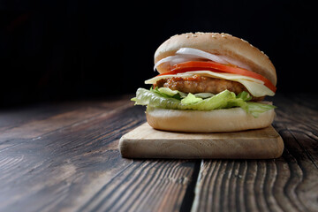 hamburger with meat, tomato and onion