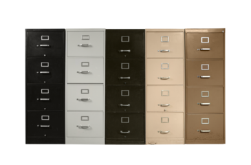 Funky vintage metal file cabinets isolated.       