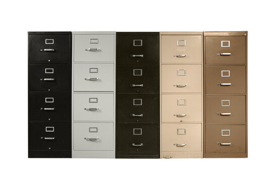 Funky vintage metal file cabinets isolated.       