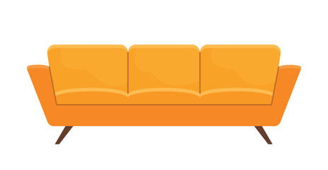 Yellow sofa icon. Comfort and coziness in apartment, home interior. Graphic element for website, poster or banner. Sticker for social networks. Decoration for room. Cartoon flat vector illustration