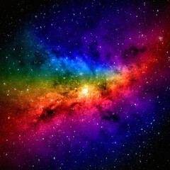 Fototapeta na wymiar Colorful galactic nebula in space, full spectrum, starry background
