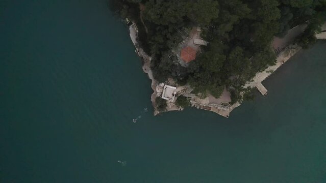 aerial view of akyaka coast with rock formaitons and sea water with beautiful color