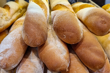 Fresh fragrant tasty baguette. Fresh bakery.