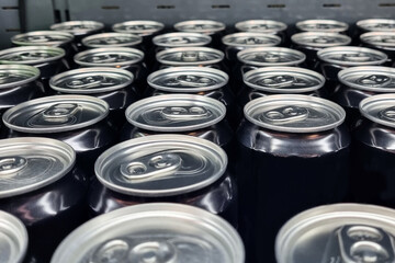 Metal cans, lids, top view.