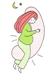 抱き枕でリラックスして寝る妊娠中の女性
