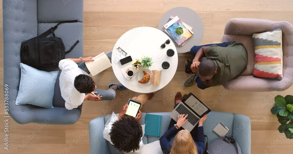 Poster technology planning, creative meeting and employees working on web design together, business collabo