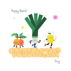 Happy World Vegetarian Day flop lettering (ximenia, leek, lemon).